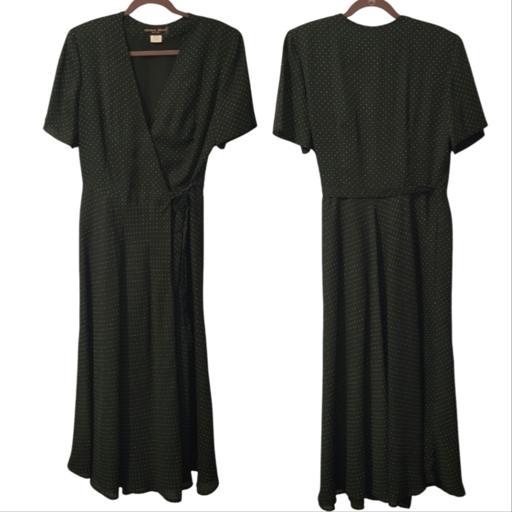 Donna Ricco Women's 12 Black White Polka Dot Maxi Wrap Dress Vintage Elegant